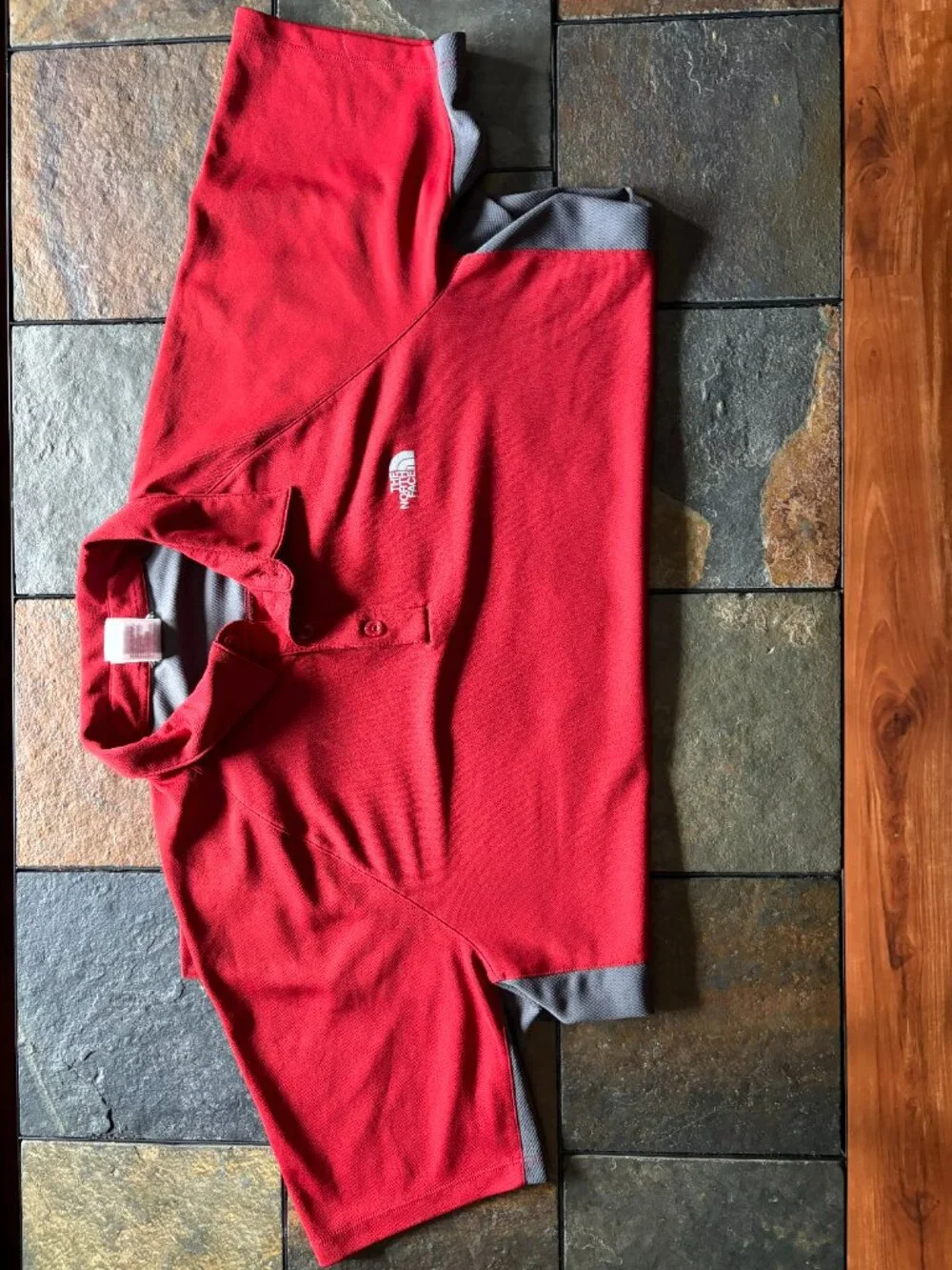 The North Face VaporWick colorblock athletic polo shirt brick red men's XL